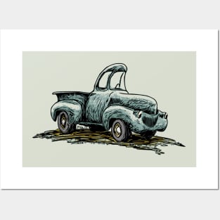 Green Classic Truck Cartoon Posters and Art